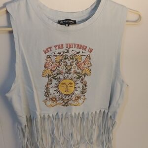Fringe Crop Top - Light Blue- Let The Universe In.